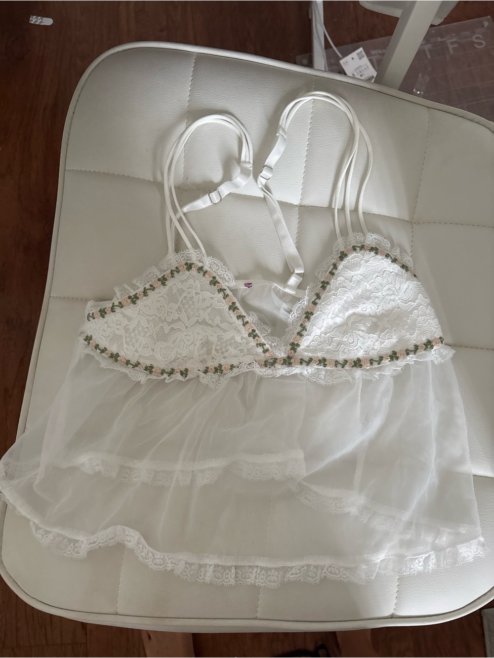 Editked Sheer White Lace Babydoll Chemise with Floral Trim